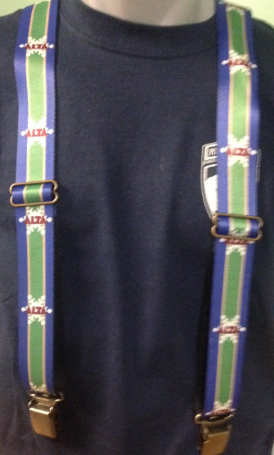 Royal Blue & Green Wide Pin Striped Suspenders with Alta Logo